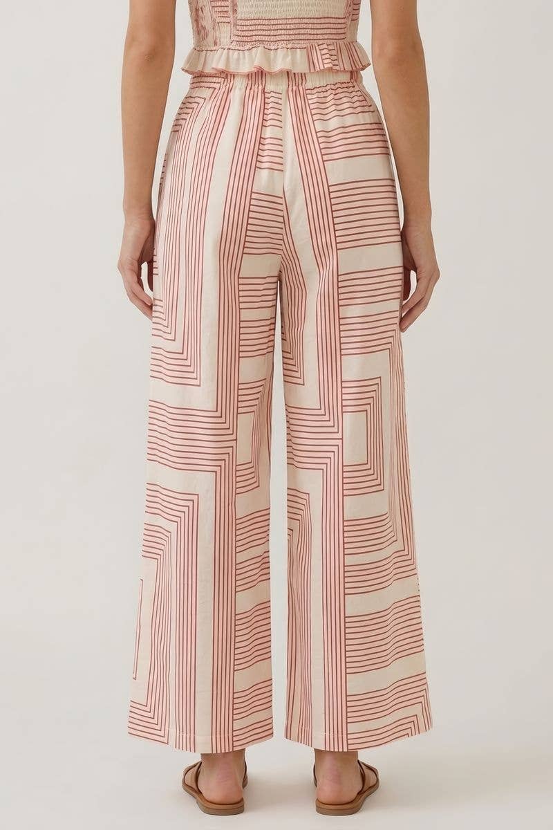 GEO POPLIN WIDE LEG PANTS