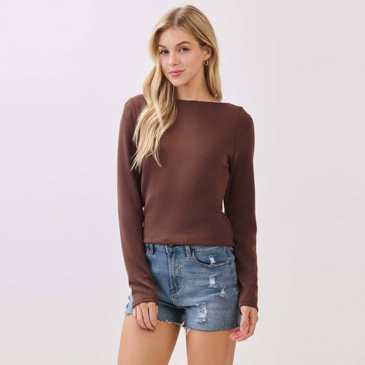 Double Layer Boat Neck Long Sleeve Top