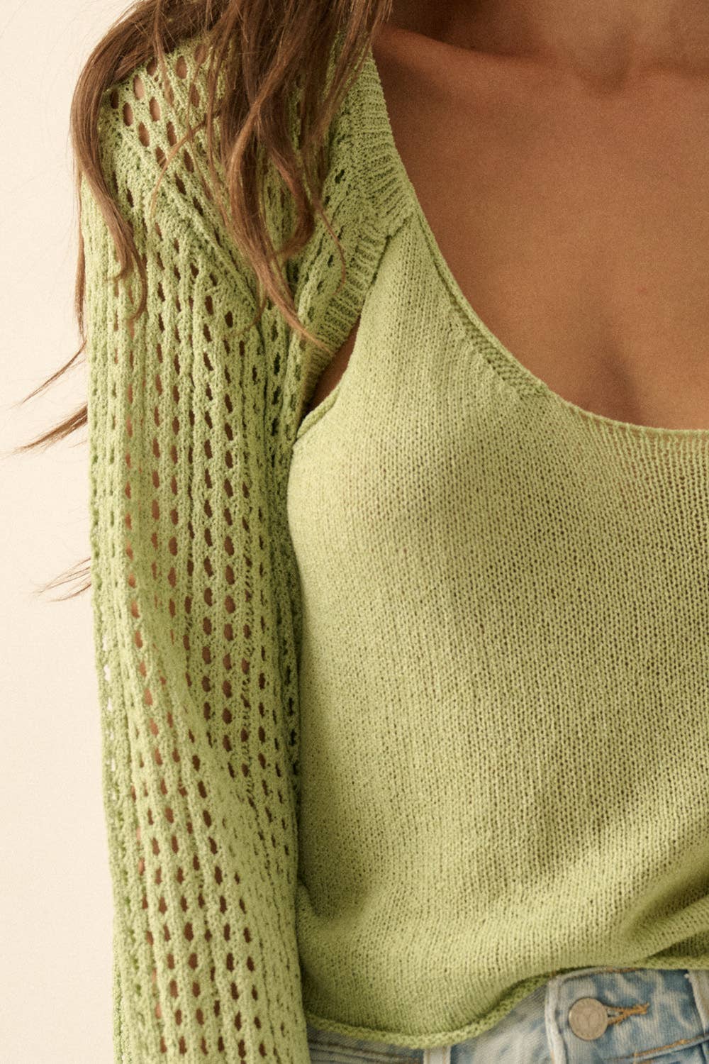 Crochet Open-Knit Cardigan and Tank Top Set