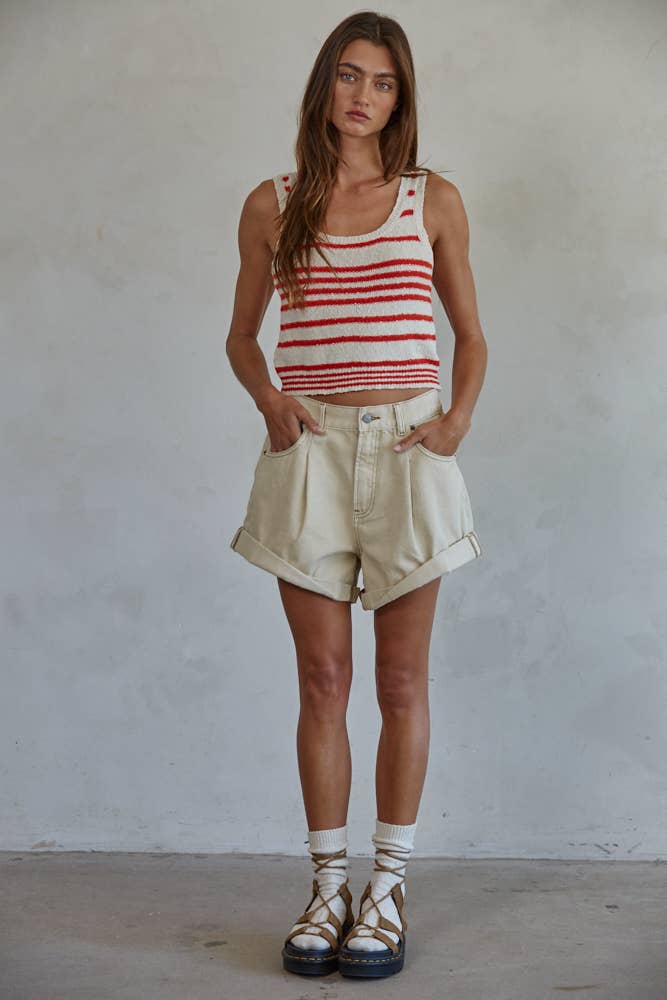 Knit Sweater Cotton Striped Round Neck Tank Top