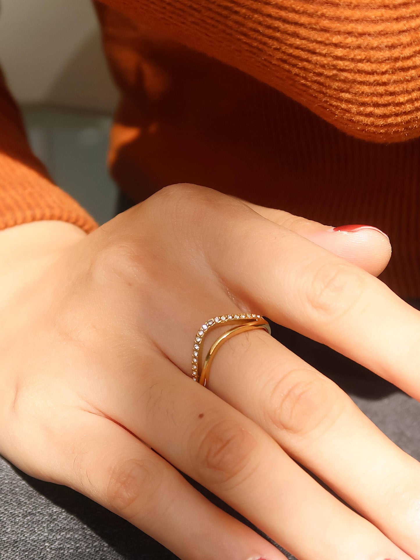 Orleans 18K Gold Layered V Rhinestone Ring