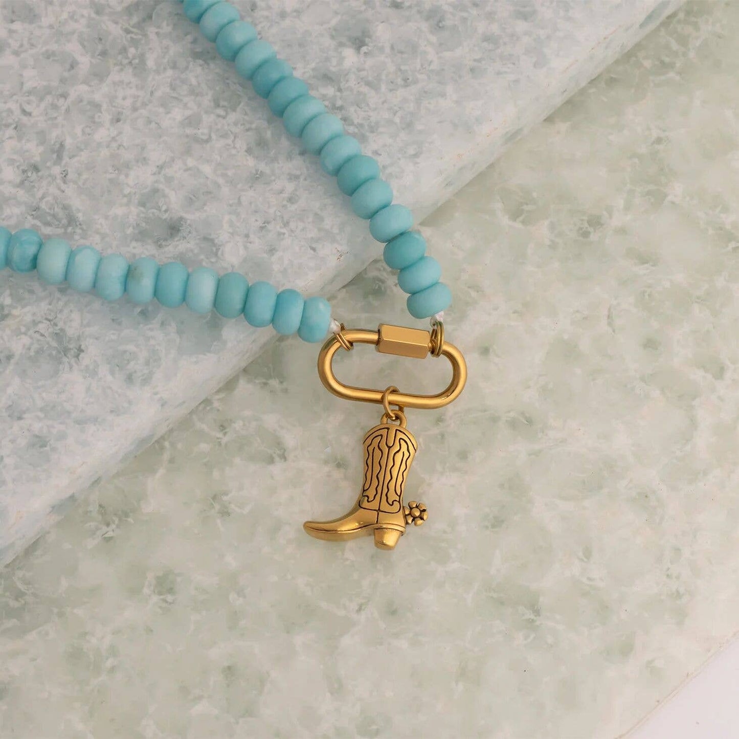 Turquoise Chunky Bead Carabiner Necklace
