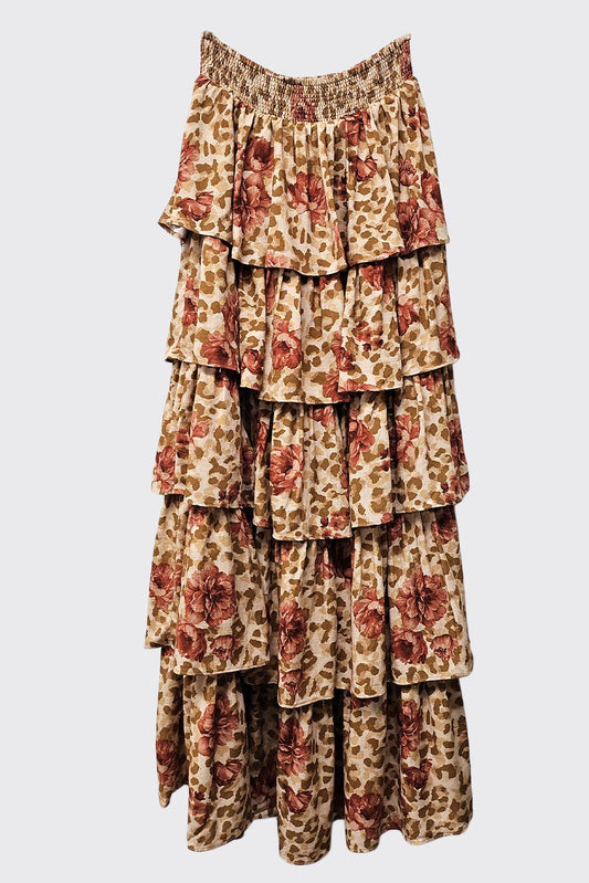 Printed Tiered Ruffle Maxi Skirt