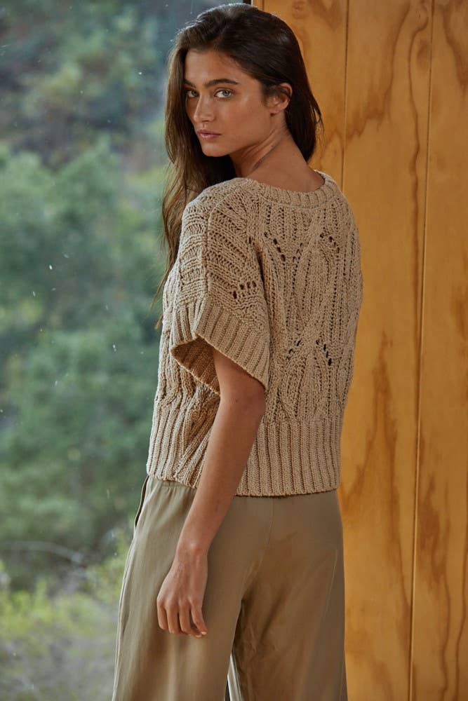 Knit Sweater Crochet Short Sleeve Top