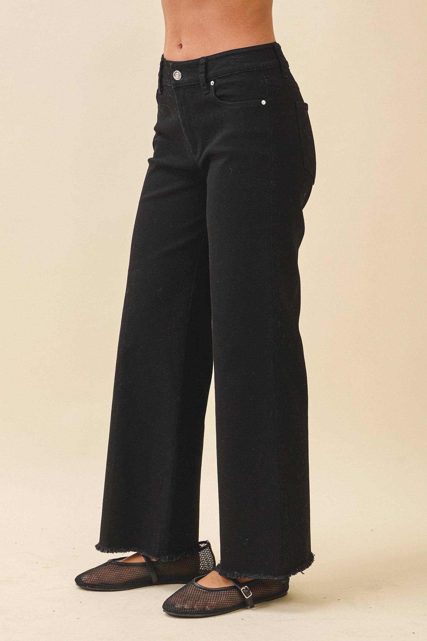 Wide Leg Raw Hem Denim Pants