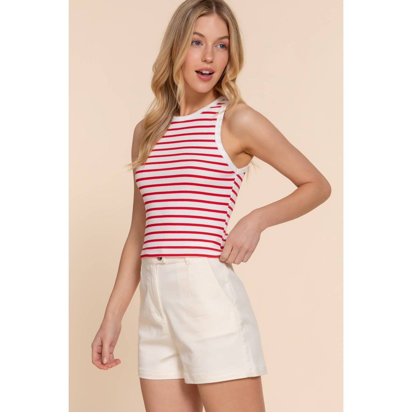 STRIPE COTTON RIB KNIT TANK TOP