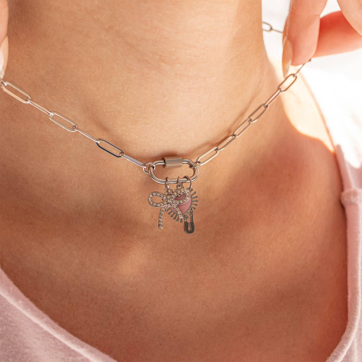 Gold Paperclip Carabiner Necklace