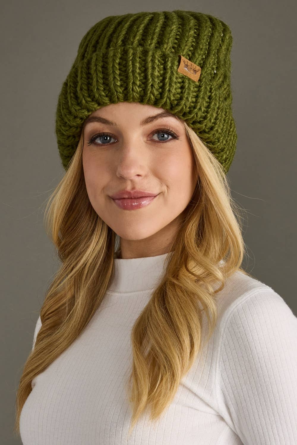 Olive Chunky Knit Beanie