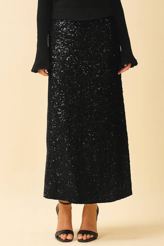 High Waist Sequin Maxi Skirt