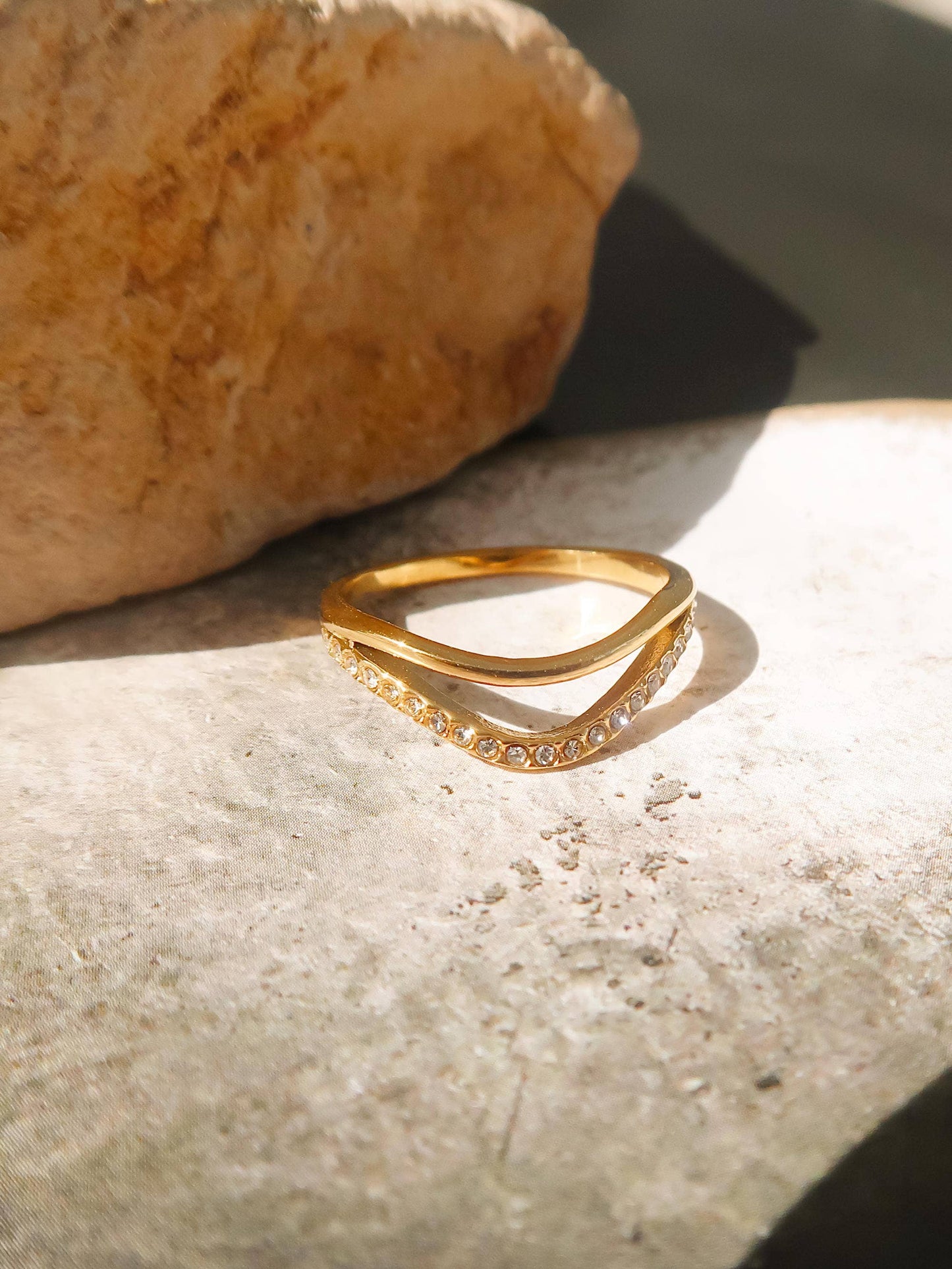 Orleans 18K Gold Layered V Rhinestone Ring