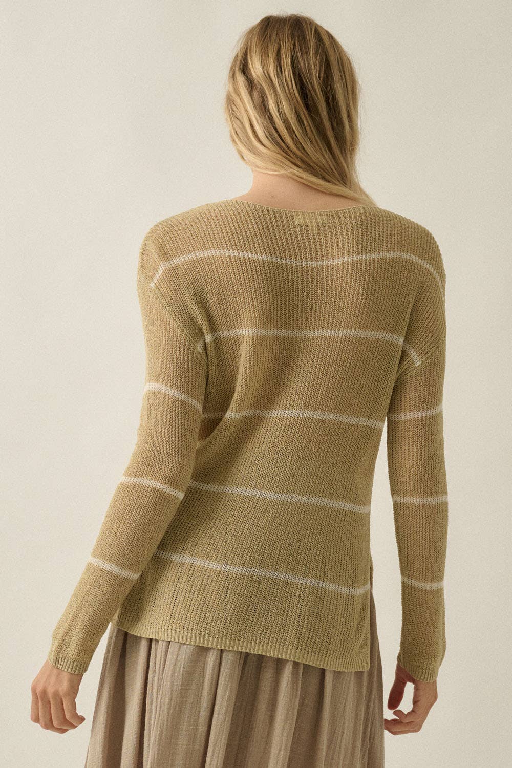 Striped Semi-Sheer Lightweight Knit Loose-Fit Sweater