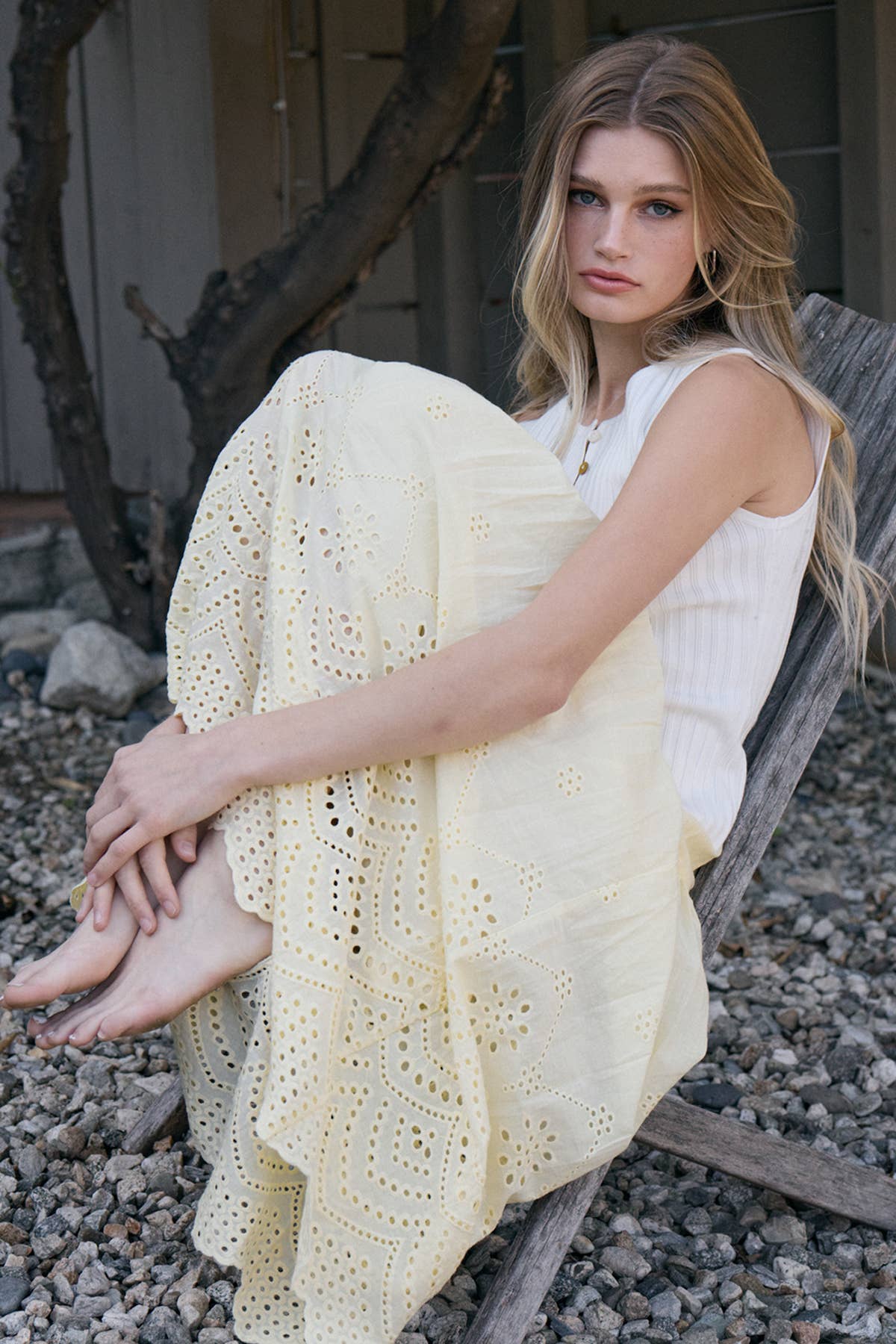 Tiered Embroidered Eyelet Midi Skirt