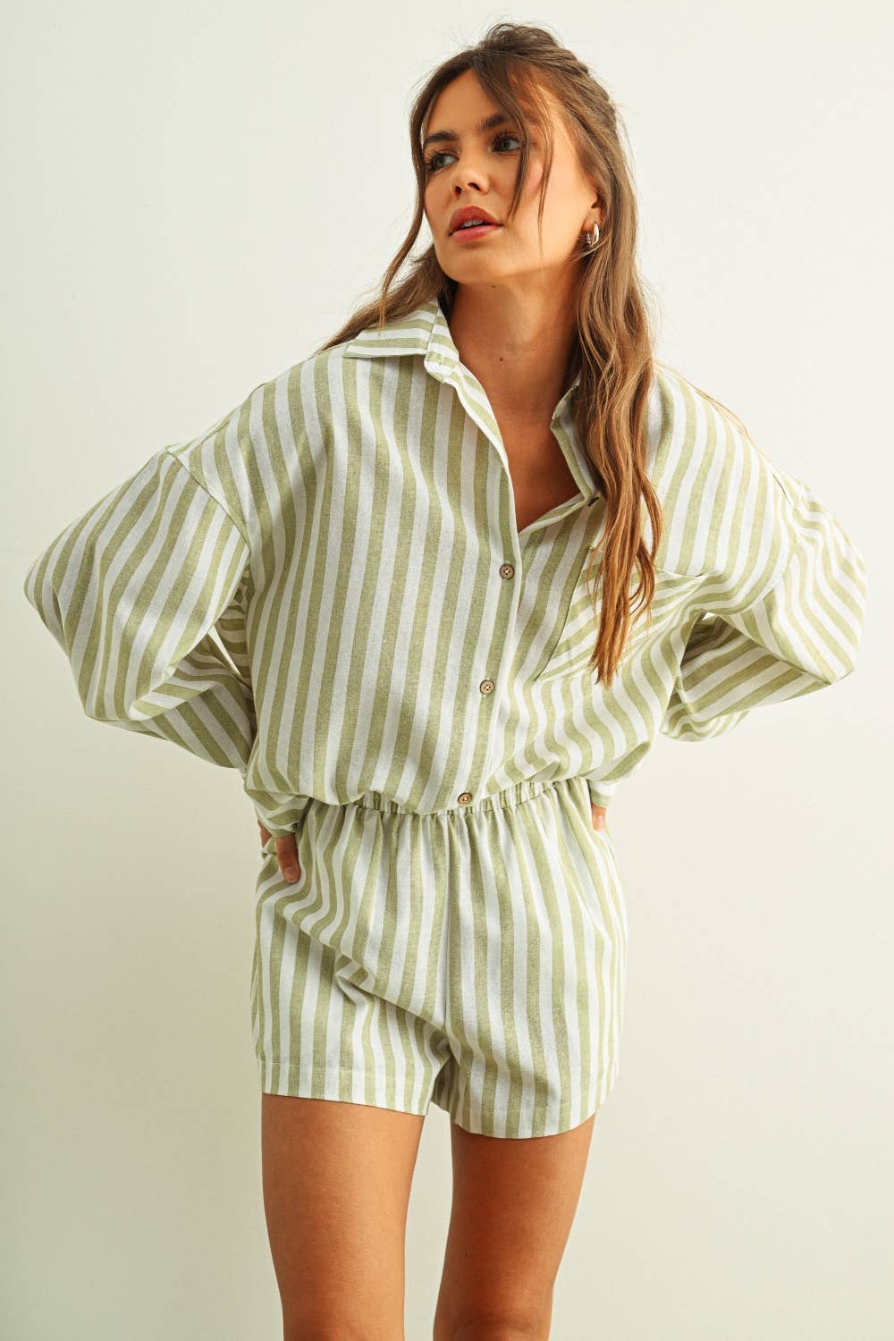 STRIPED BUTTON DOWN LINEN SHIRT