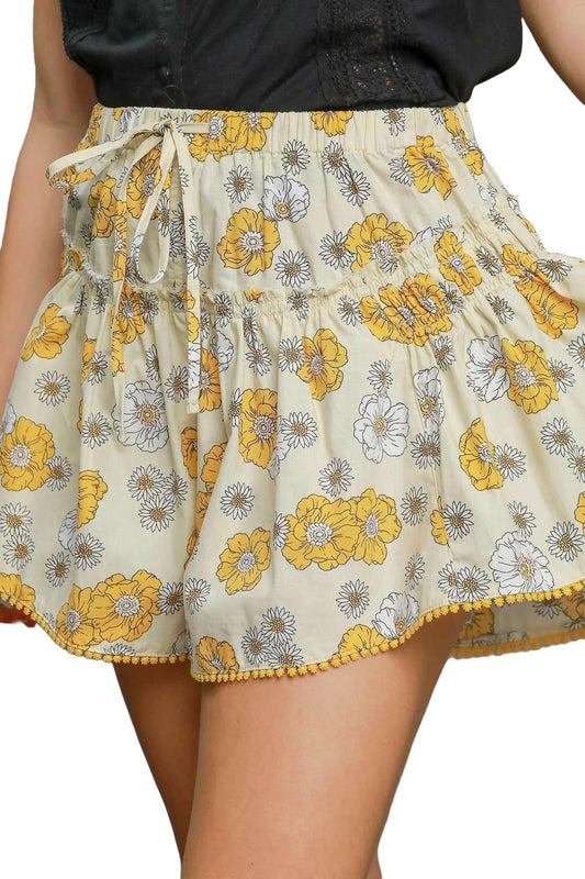 Floral Print Shorts With Gathered Details