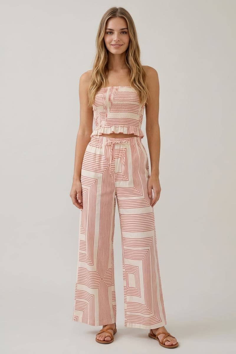 GEO POPLIN WIDE LEG PANTS