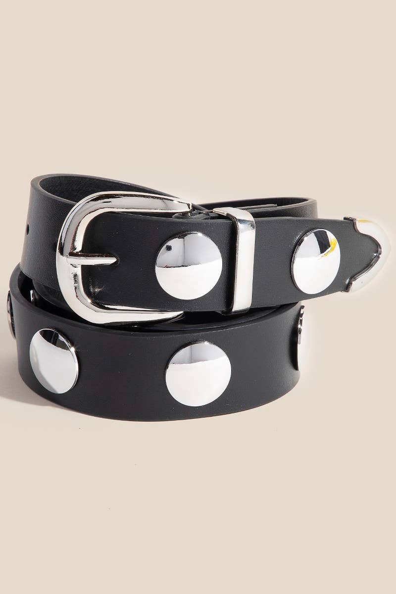 Metallic Disc Studded Vegan Leather Belt