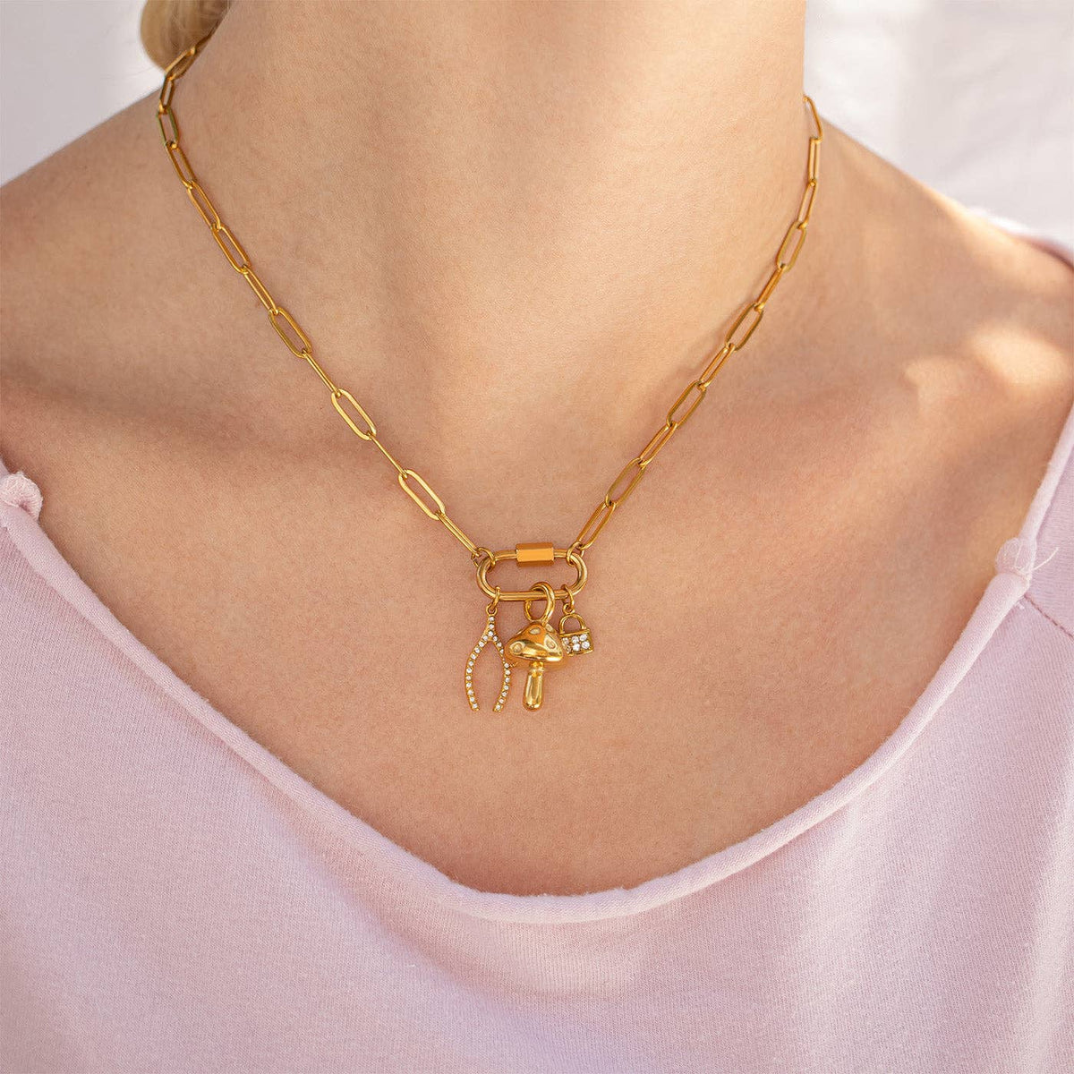Gold Paperclip Carabiner Necklace