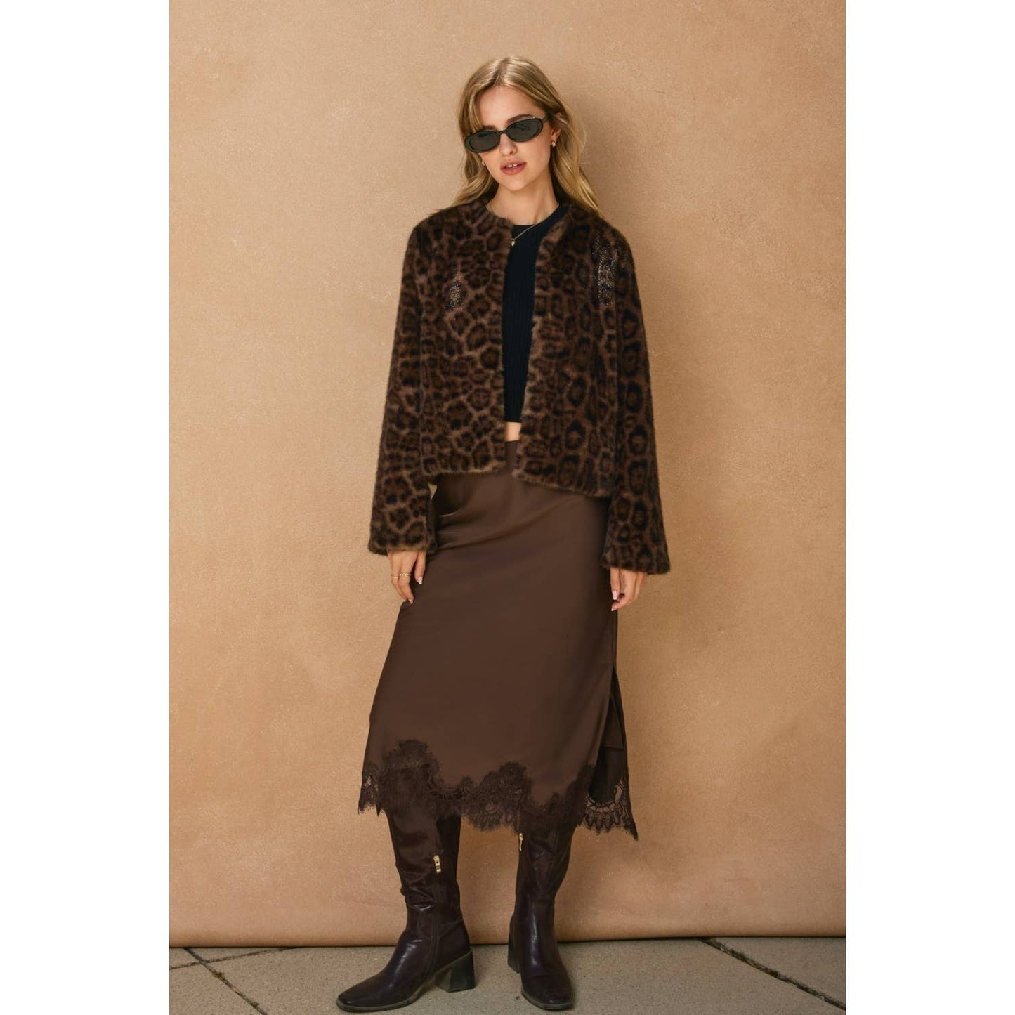 Satin Lace Hem Pencil Skirt