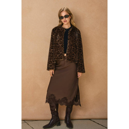 Satin Lace Hem Pencil Skirt