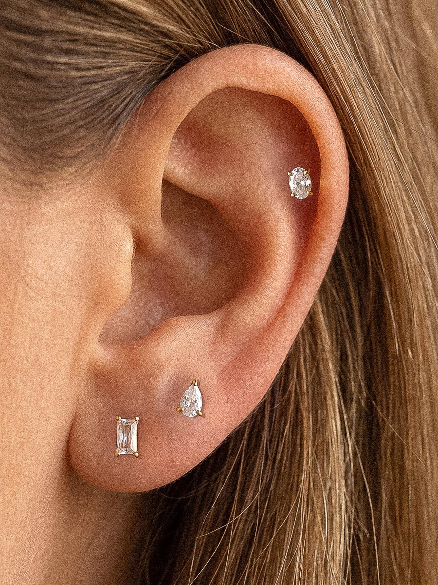 Pear & Oval CZ Stud Earrings Set