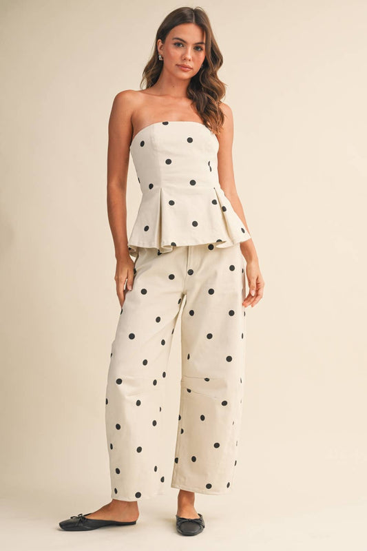 POLKADOT STRAPLESS PEPLUM TOP