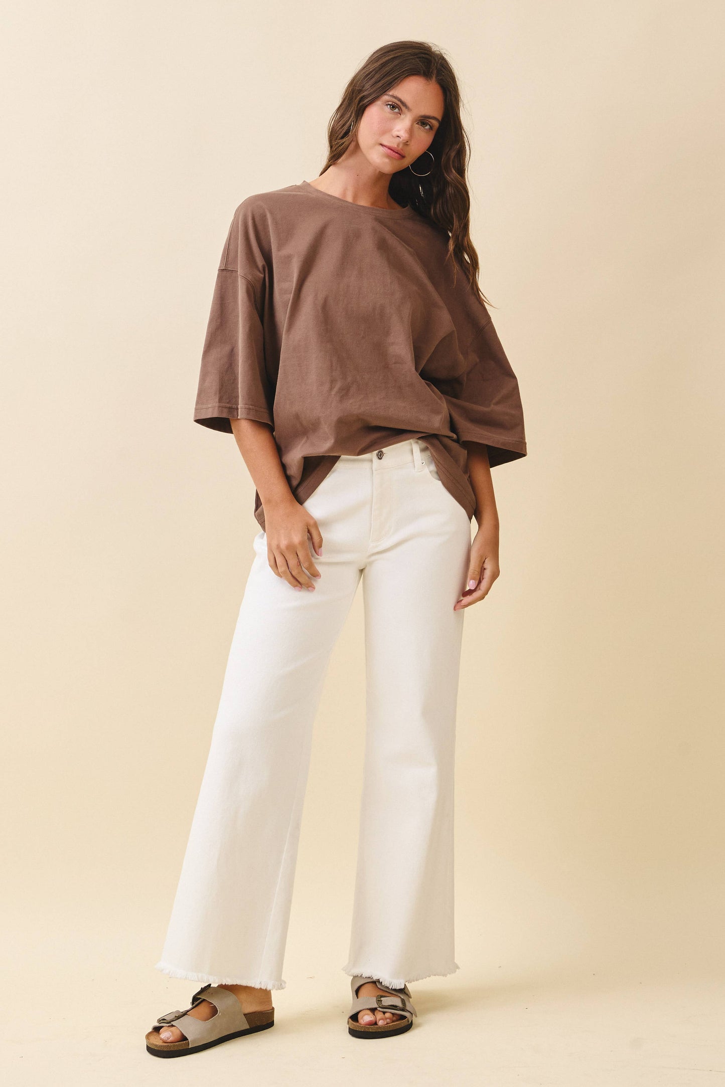 Wide Leg Raw Hem Denim Pants