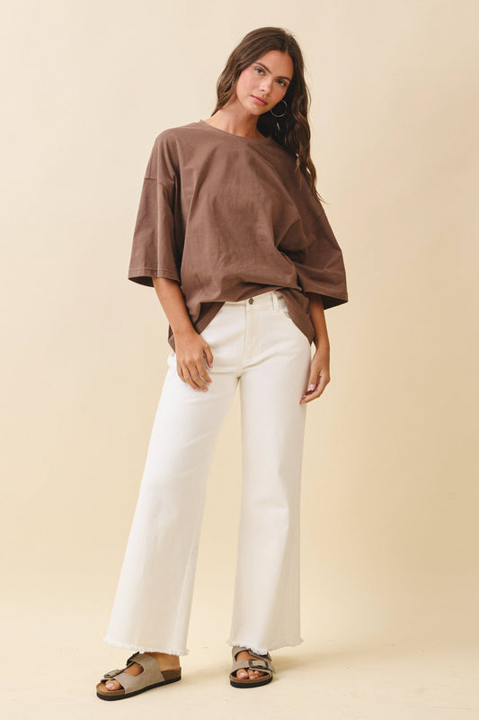 Wide Leg Raw Hem Denim Pants