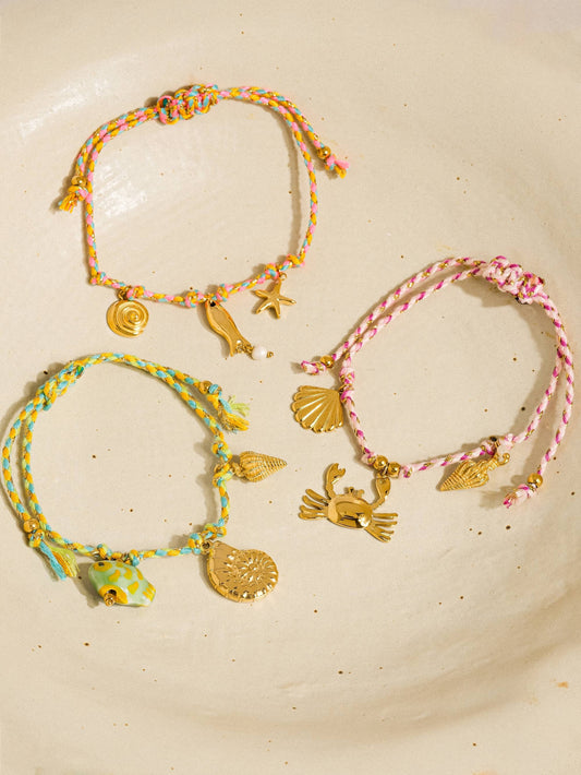 18K Gold Non-Tarnish Summer Rope Charm Bracelet