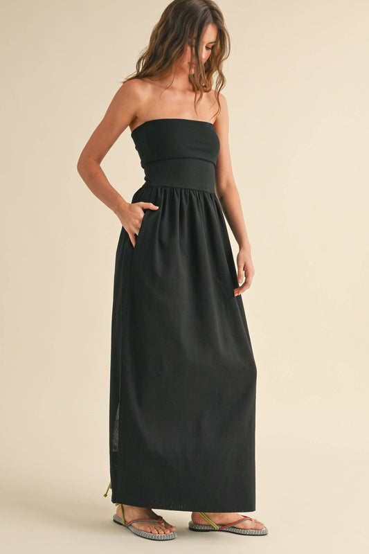 LINEN WITH RIBBED KNITTED TOP DRESS