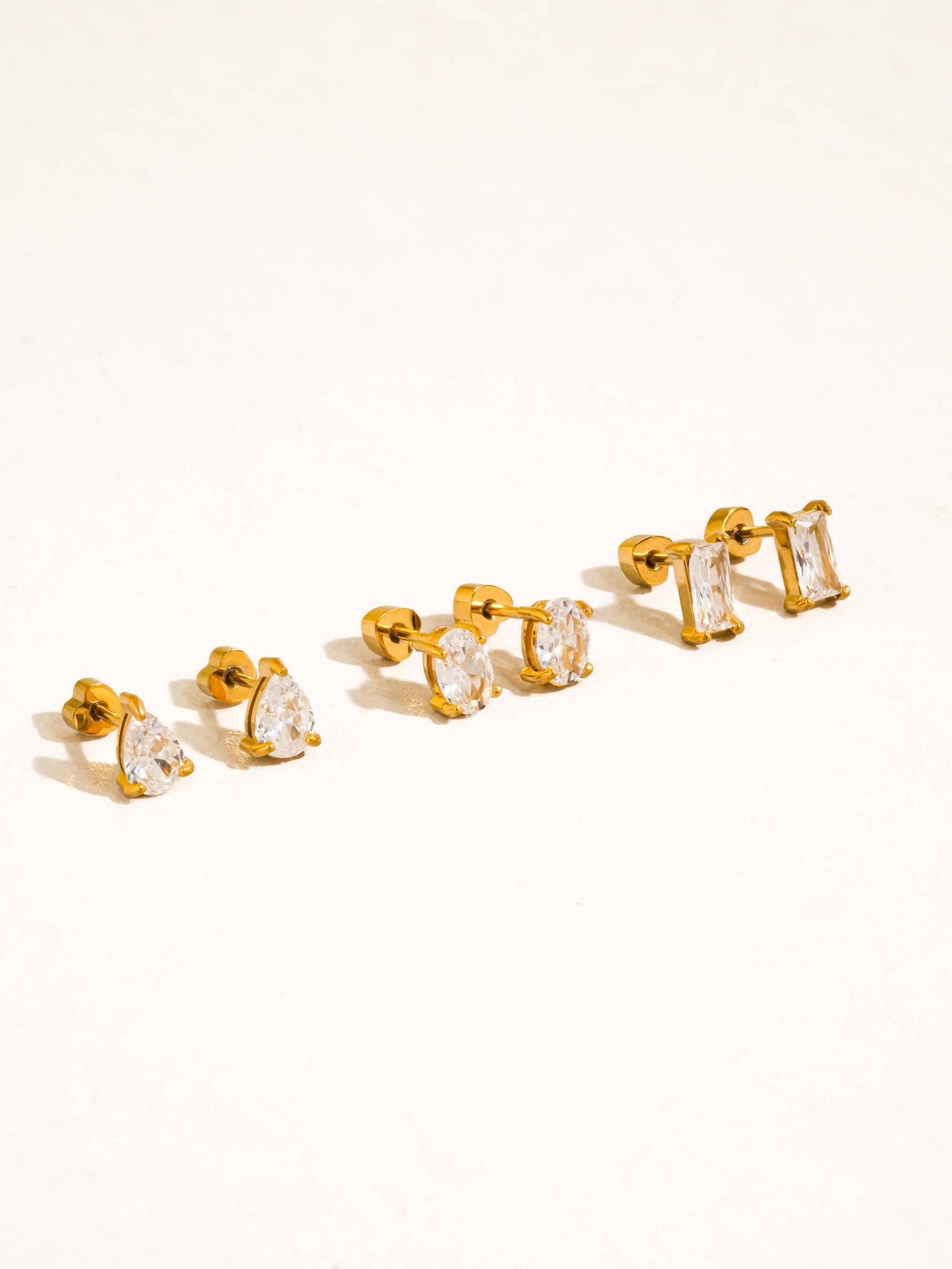 Pear & Oval CZ Stud Earrings Set